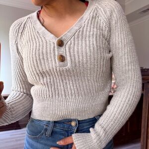 Aeropostale grey V-Neck Ribbed Button Sweater